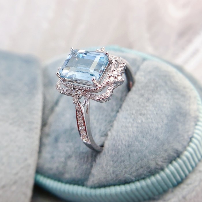 Octagon Aquamarine & Diamond Design Ring SS0081