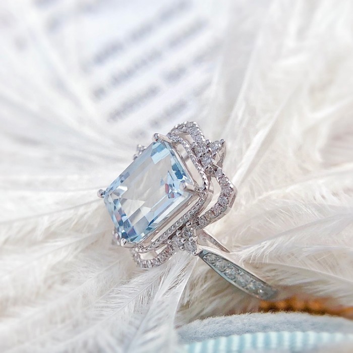 Octagon Aquamarine & Diamond Design Ring SS0081