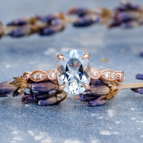 Aquamarine & Diamond Rose Gold Ring SS0030