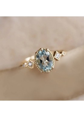 Oval Aquamarin Ve Pırlanta Vintage Yüzük SS0069