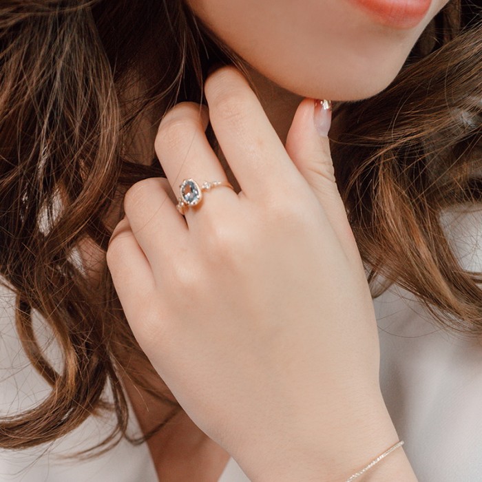 Oval Aquamarin Ve Pırlanta Vintage Yüzük SS0069