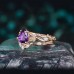 Drop Amethyst & Diamond Ivy Leaf 2PCS Ring 