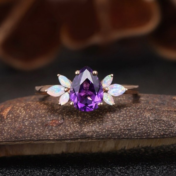 Drop Amethyst And Marquise Opal Ring 