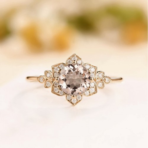 Morganite And Diamond Rose Gold Leaf Ring SS0182