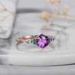 Hexagon Amethyst & Emerald Tourmaline Ring 