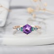 Hexagon Amethyst & Emerald Tourmaline Ring 