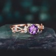 Hexagon Cut Amethyst & Diamond Ivy Leaf Ring 