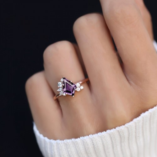 Kite Purple Amethyst & Diamond Asymmetric Ring SS0388