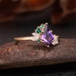 Kite Amethyst Emerald & Diamond Asymmetric Ring 