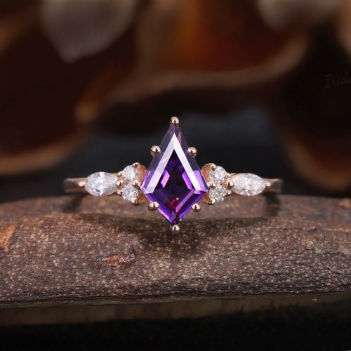 Kite Cut Amethyst & Diamond Proposal Ring 