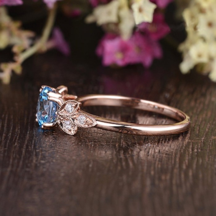 Swiss Blue Topaz & Diamond Gold Ring SS0102