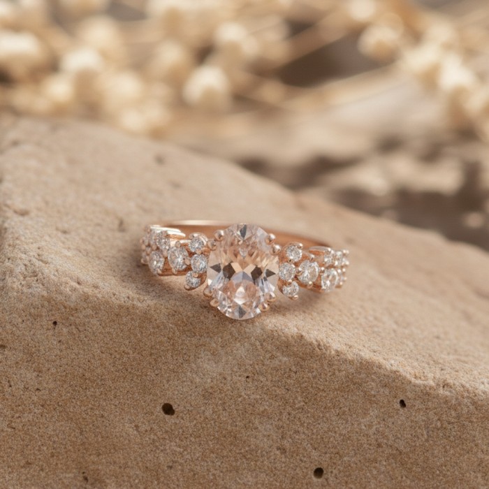 Pembe Morganit Ve Pırlanta Asmetrik Yüzük SS0314