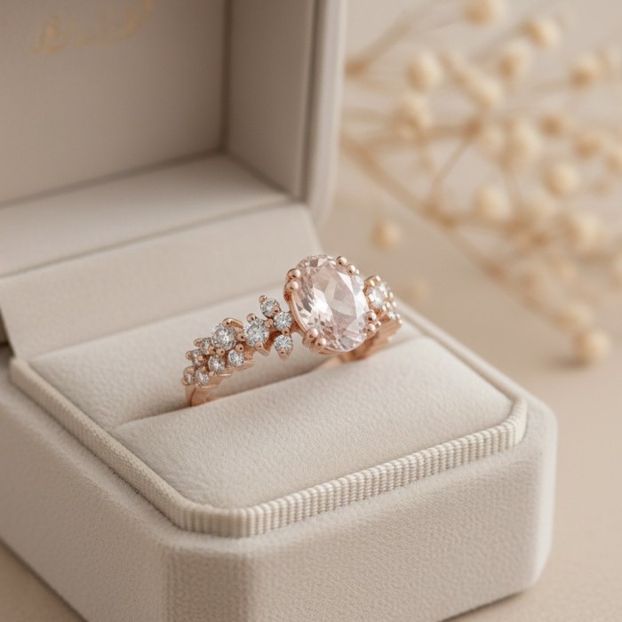 Pembe Morganit Ve Pırlanta Asmetrik Yüzük SS0314