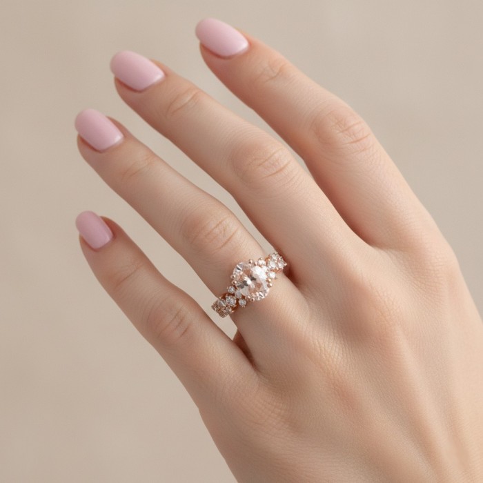 Pembe Morganit Ve Pırlanta Asmetrik Yüzük SS0314