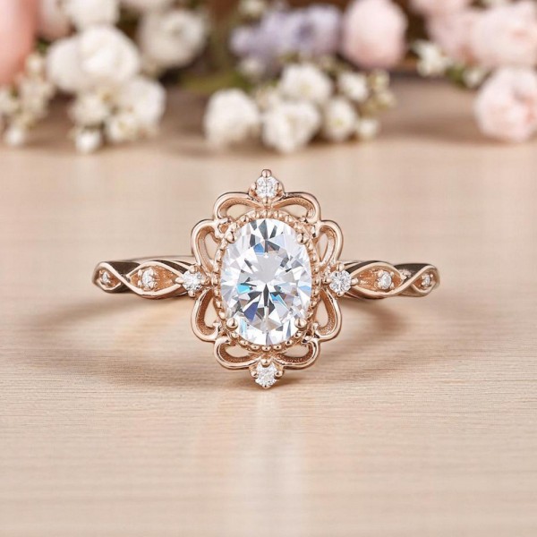 Beyaz Morganit Ve Pırlantalı Vintage Yüzük SS0257