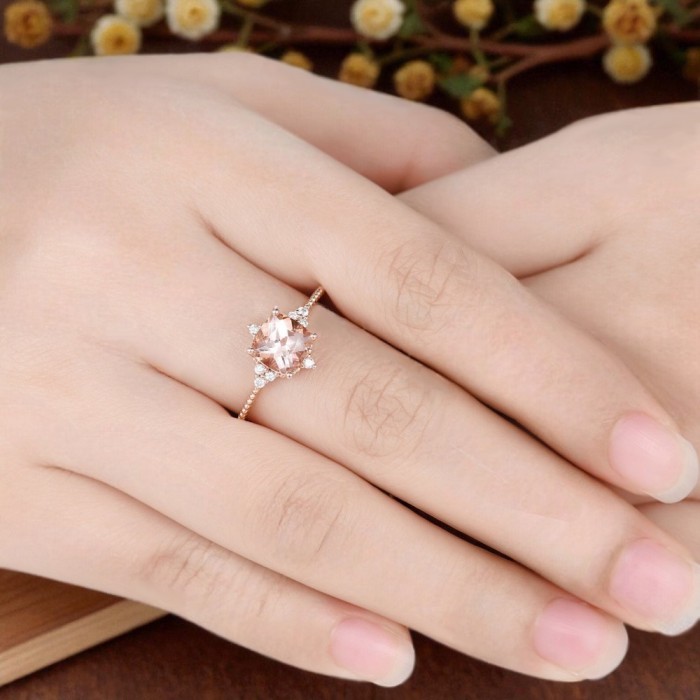 Cushion Pink Morganite & Diamond Ring 