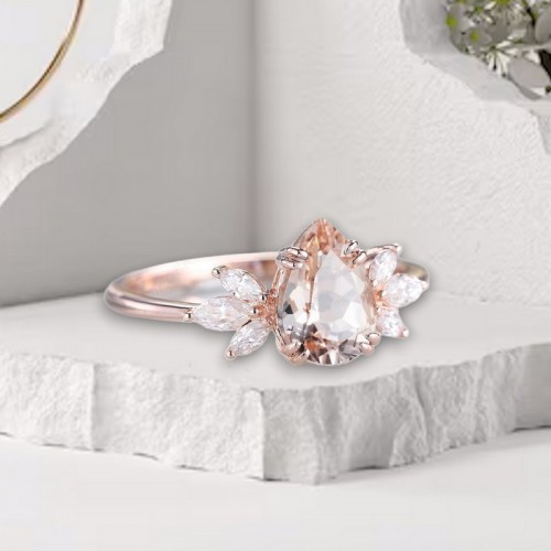 Pear Morganite & Marquise Diamond Gold Ring 