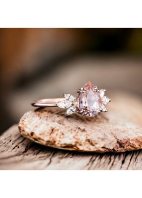 Pear Morganite & Marquise Diamond Gold Ring SS0378