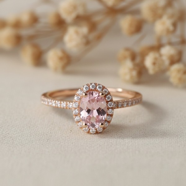Morganite & Diamond Halo Engagement Ring Morganite & Diamond Halo Engagement Ring