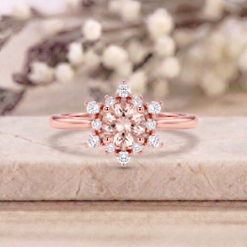 Snow Flake Morganite & Diamond Rose Gold Ring SS0092