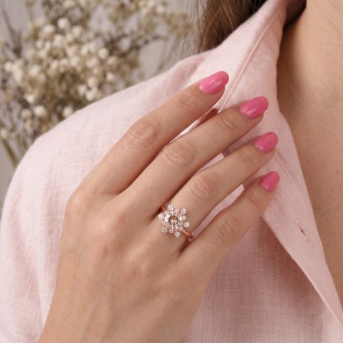 Snow Flake Morganite & Diamond Rose Gold Ring SS0092
