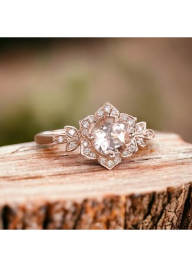 Morganite And Diamond Rose Gold Leaf Ring SS0182
