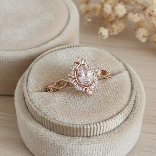 Vintage Tasarım Yüzük Morganit Ve Pırlanta SS0031 Vintage Tasarım Yüzük Morganit Ve Pırlanta SS0031