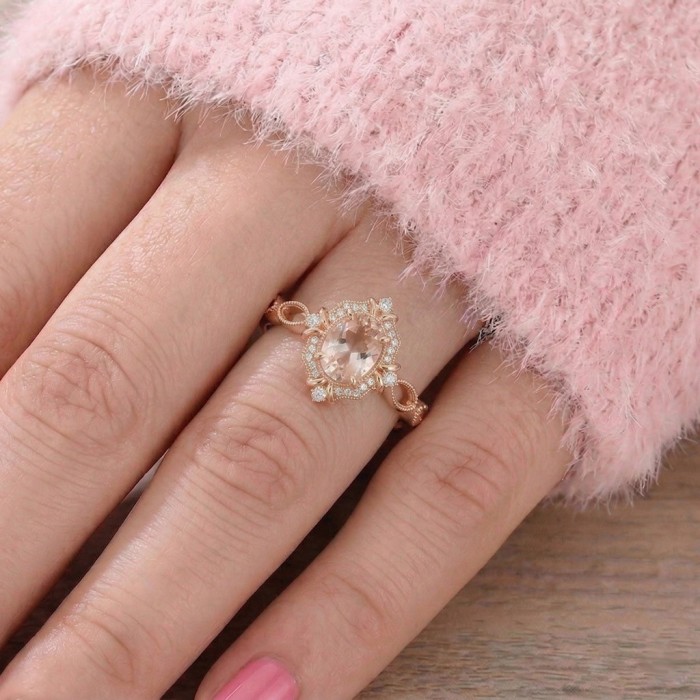 Vintage Tasarım Yüzük Morganit Ve Pırlanta SS0031