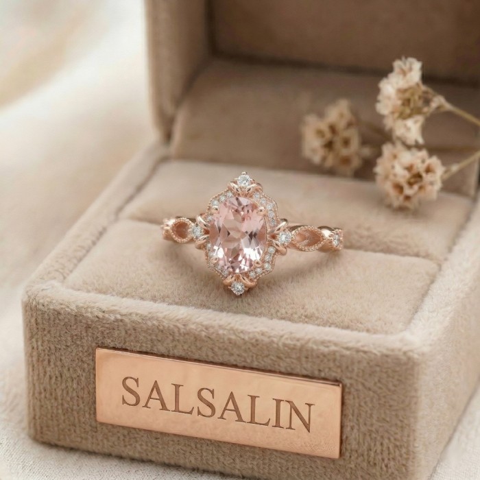 Vintage Tasarım Yüzük Morganit Ve Pırlanta SS0031