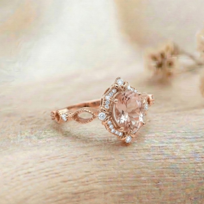 Vintage Tasarım Yüzük Morganit Ve Pırlanta SS0031