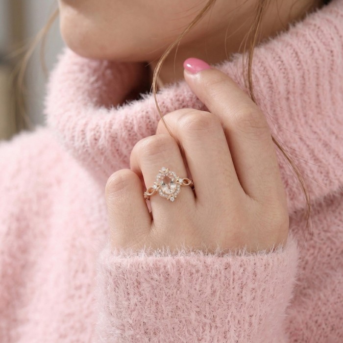 Vintage Tasarım Yüzük Morganit Ve Pırlanta SS0031