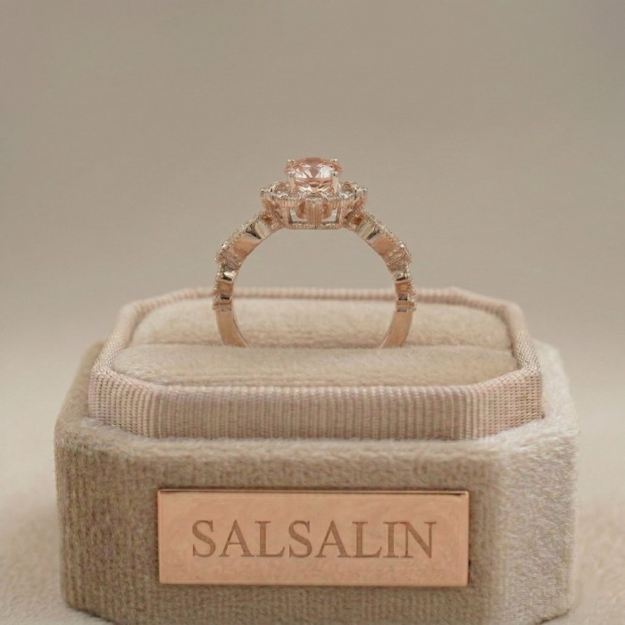 Vintage Tasarım Yüzük Morganit Ve Pırlanta SS0031