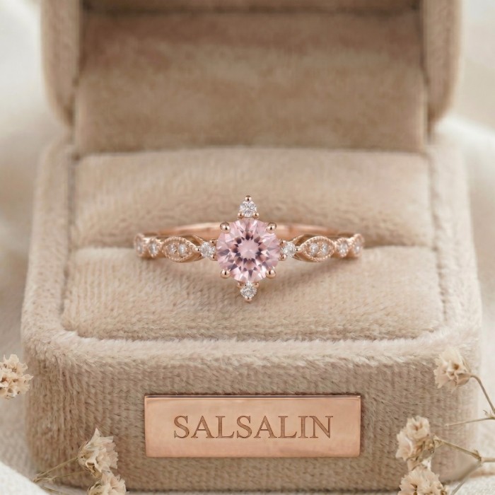 Morganit Ve Pırlanta Vintage Tektaş Yüzük 