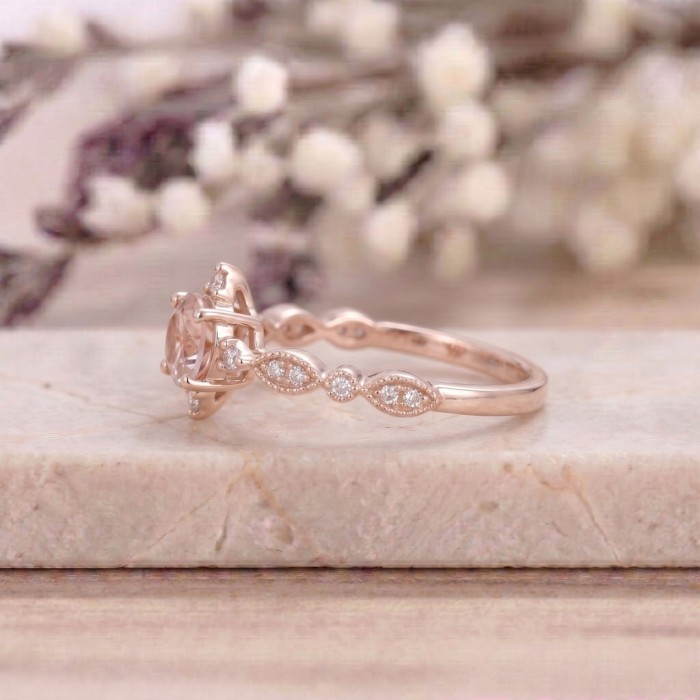 Morganit Ve Pırlanta Vintage Tektaş Yüzük 