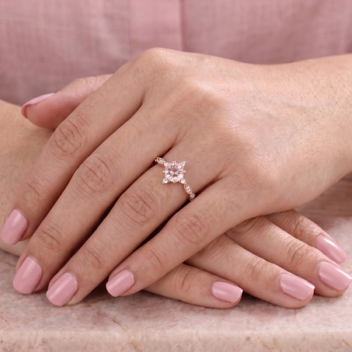 Morganit Ve Pırlanta Vintage Tektaş Yüzük 