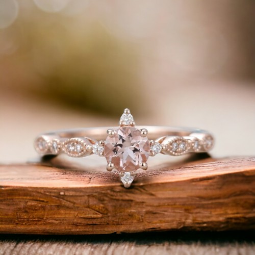 Morganite And Diamonds Vintage Engagement Ring 
