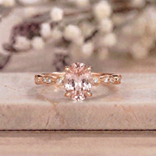 Oval Morganit Taşlı Pırlanta Tektaş Yüzük SS0066