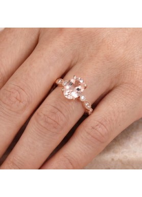 Oval Morganit Taşlı Pırlanta Tektaş Yüzük SS0066