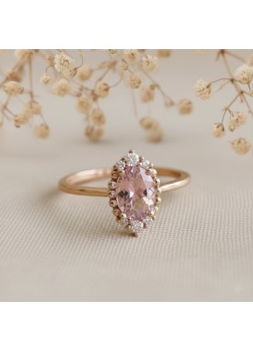 Vintage Ring Morganite & Diamond Rose Gold  SS0181