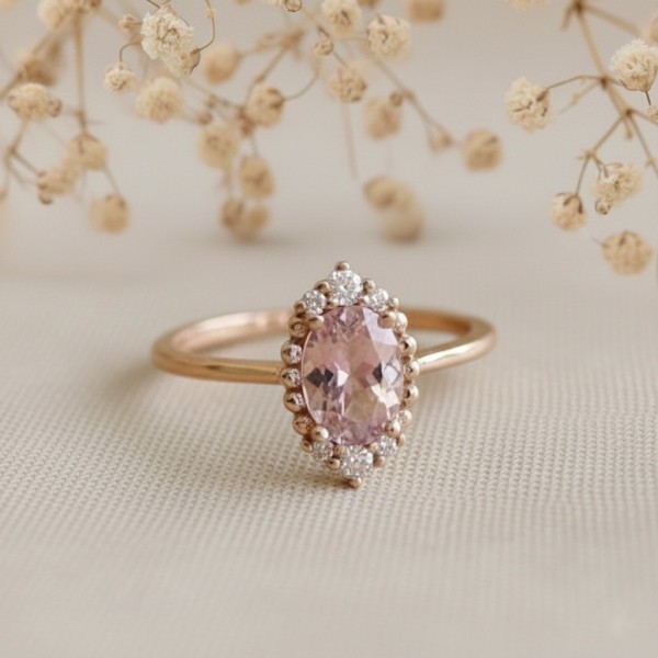 Vintage Ring Morganite Diamond Rose Gold Vintage Ring Morganite Diamond Rose Gold