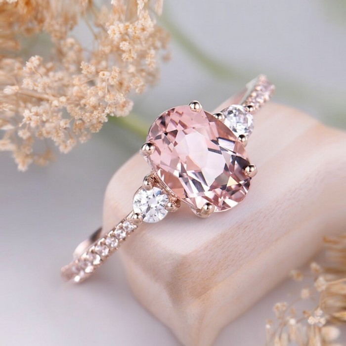 Oval Morganite & Diamond Engagement Ring SS0075