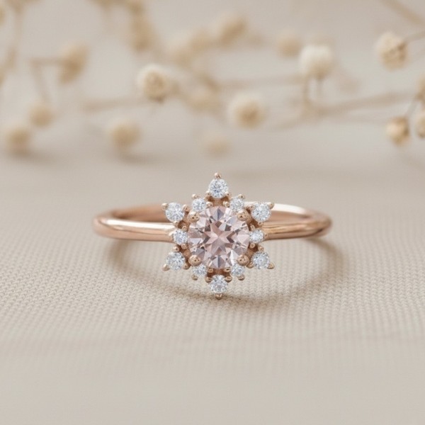 Kar Tanesi Morganit Ve Pırlanta Rose Altın Yüzük Kar Tanesi Morganit Ve Pırlanta Rose Altın Yüzük