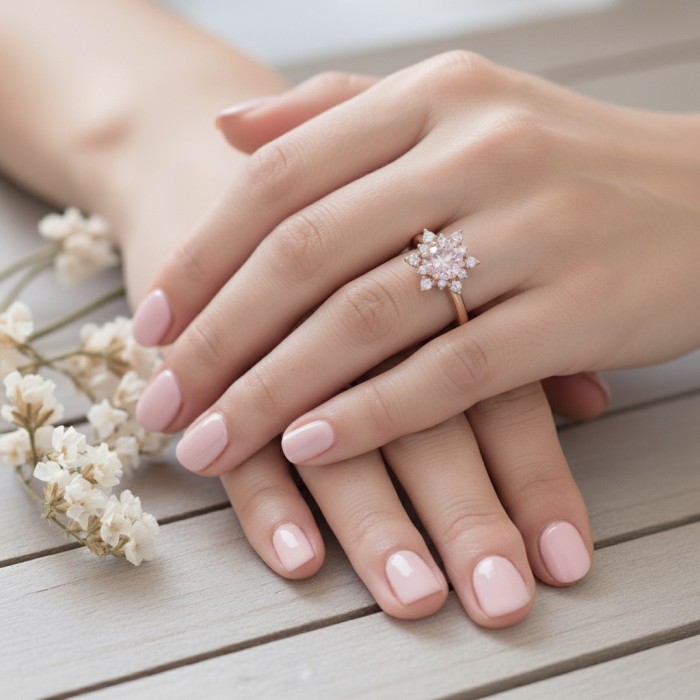 Kar Tanesi Morganit Ve Pırlanta Rose Altın Yüzük