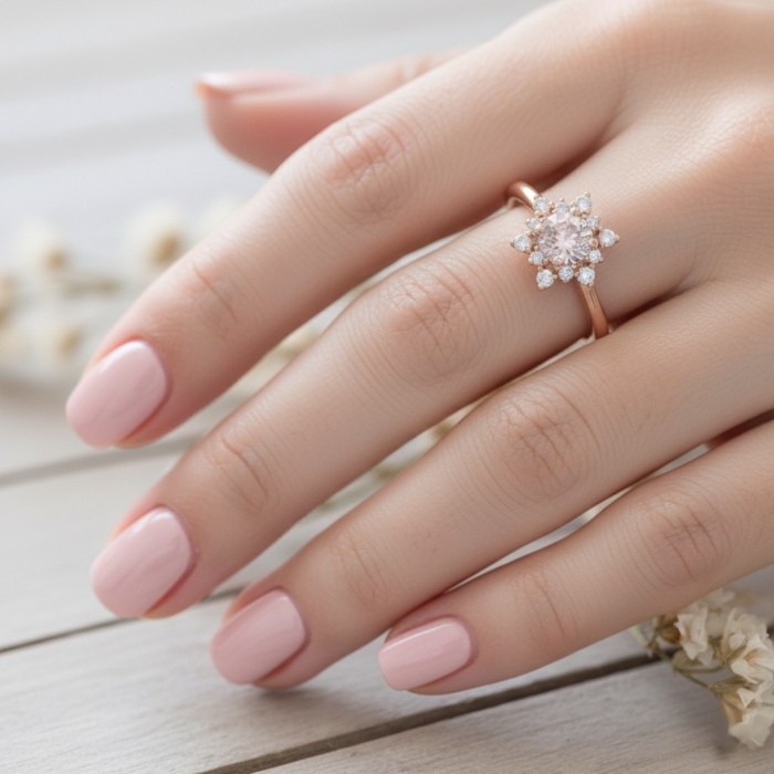 Kar Tanesi Morganit Ve Pırlanta Rose Altın Yüzük