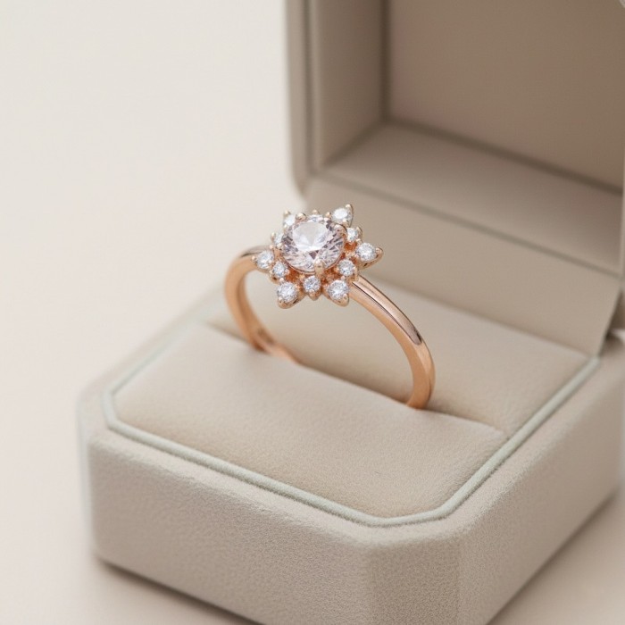 Kar Tanesi Morganit Ve Pırlanta Rose Altın Yüzük