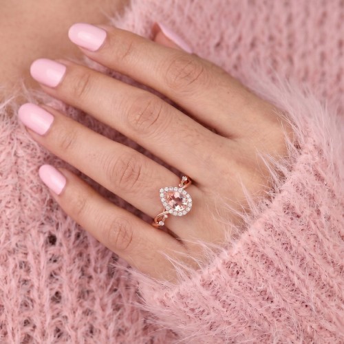 Teardrop Morganite Diamond 14K Rose Gold Ring SS0111