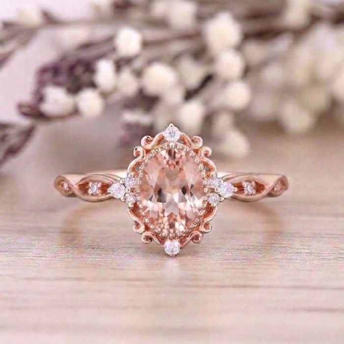 Vintage Tarzı Yüzük Morganit Pırlanta Rose Gold