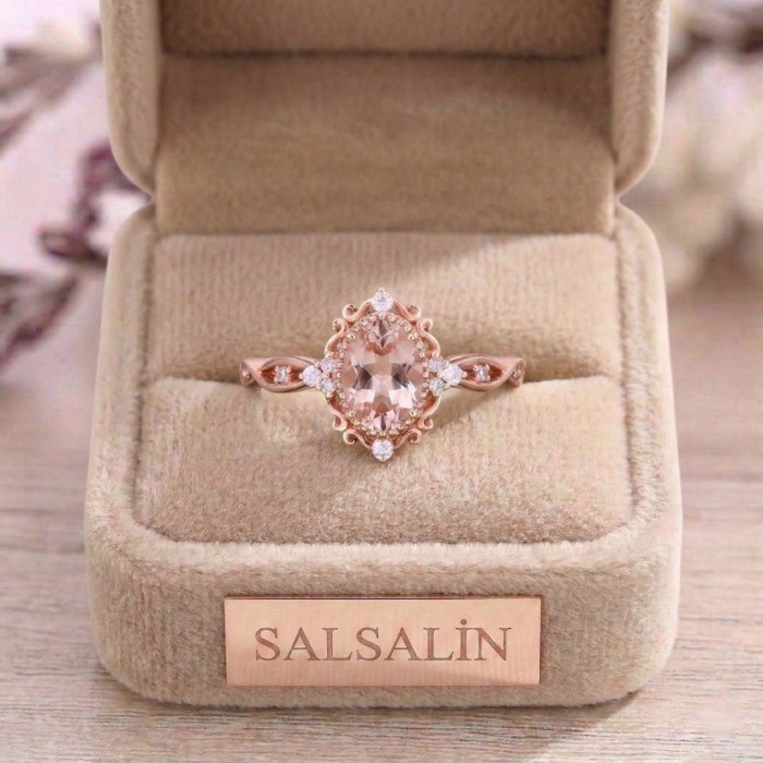 Vintage Tarzı Yüzük Morganit Pırlanta Rose Gold