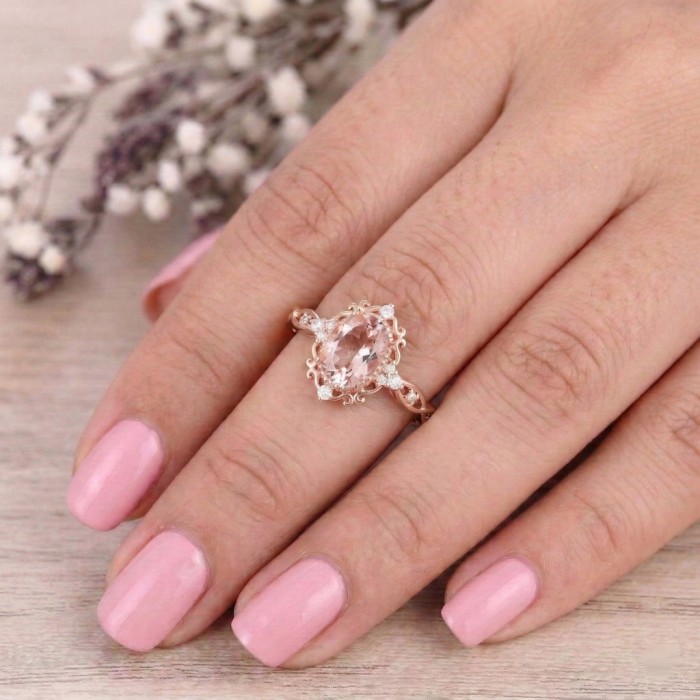 Vintage Tarzı Yüzük Morganit Pırlanta Rose Gold