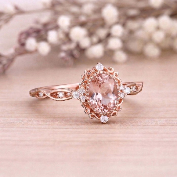 Vintage Tarzı Yüzük Morganit Pırlanta Rose Gold